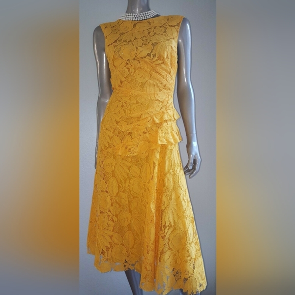 $3,800 NEW OSCAR DE LA RENTA YELLOW FLORAL GUIPURE LACE DRESS GOWN US 6 - Picture 13 of 15